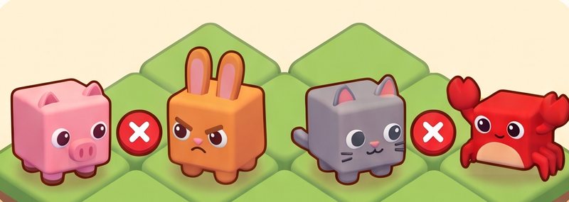 Cerdo y conejo, gato y cangrejo, con aspas